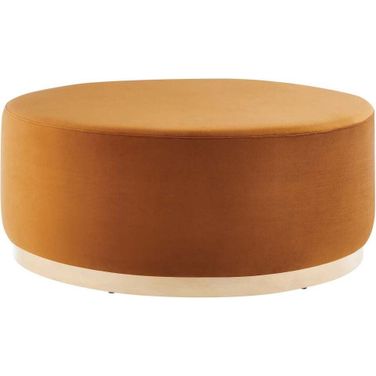 Tilden 38 Inch Performance Velvet Upholstered Large Round Ottoman In Rust and Natural