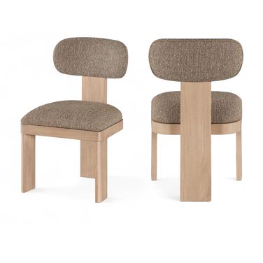 Timbra Linen Textured Fabric Upholstered Dining Chair Set of 2 In Brown and Stained Natural