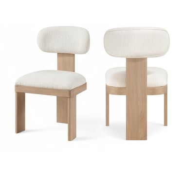 Timbra Linen Textured Fabric Upholstered Dining Chair Set of 2 In Cream and Stained Natural