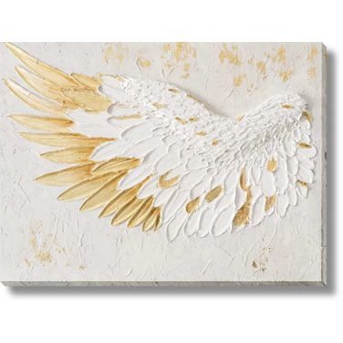 Timeless Textured Angelic Wing Canvas Wall Art In Gold