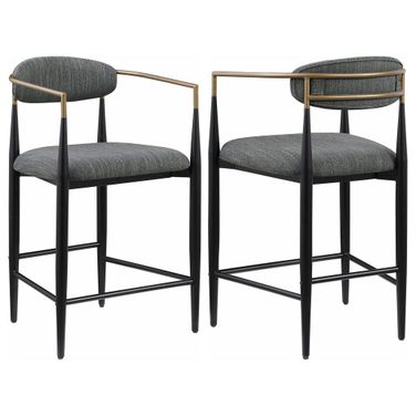 Tina Fabric Upholstered Counter Chair Set of 2 In Dark Grey