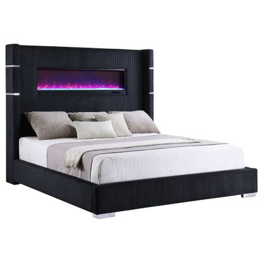Tisdall Upholstered Queen Flame Visualizer Bed In Black