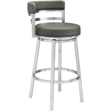 Titana 26 Inch Counter Height Swivel Bar Stool In Gray Faux Leather and Brushed Stainless Steel