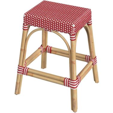 Tobias 24.5 Inch Rattan Red And White Counter Stool