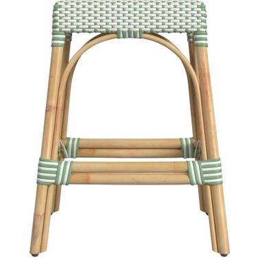 Tobias 24.5 Inch Rattan White And Green Counter Stool