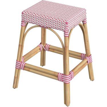 Tobias 24.5 Inch Rattan White And Pink Counter Stool
