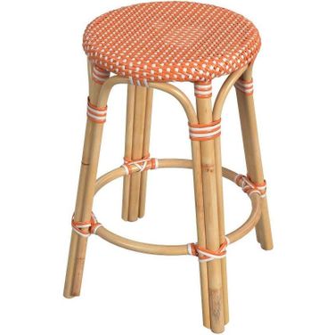 Tobias 24 Inch Orange And White Rattan Round Counter Stool