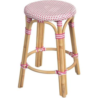 Tobias 24 Inch White And Pink Rattan Round Counter Stool