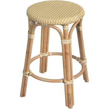 Tobias 24 Inch Yellow And White Rattan Round Counter Stool
