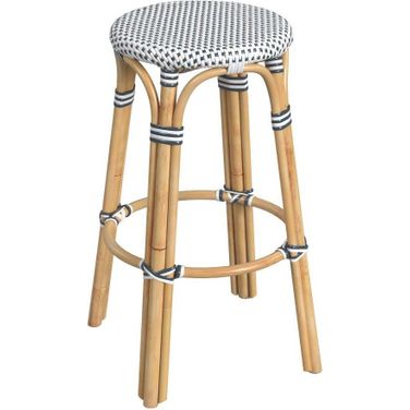 Tobias 30 Inch Cottage White Round Rattan Bar Stool