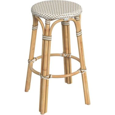 Tobias 30 Inch Tan And Beige Round Rattan Bar Stool