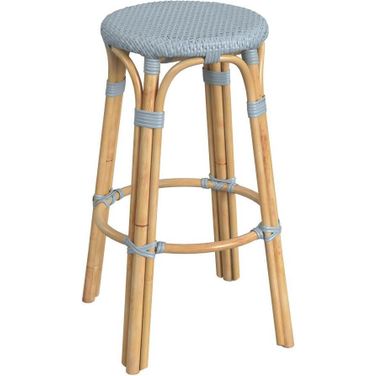 Tobias 30 Inch Twilight Round Rattan Bar Stool In Blue