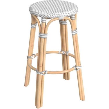 Tobias 30 Inch White And Gray Round Rattan Bar Stool