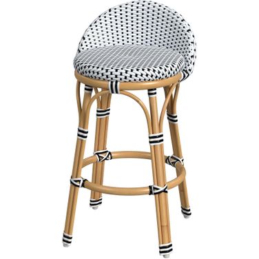 Tobias Outdoor Rattan and Metal Low Back Counter Stool In Black and White