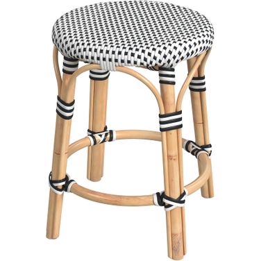 Tobias Rattan Round 18 Inch Stool In White and Black