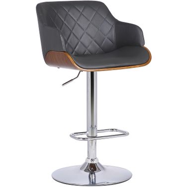 Toby Gray Faux Leather Adjustable Height Swivel Walnut Wood and Chrome Bar Stool