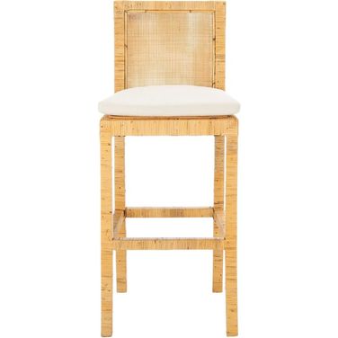 Tojo Cane Bar Stool with Cushion in Natural and White