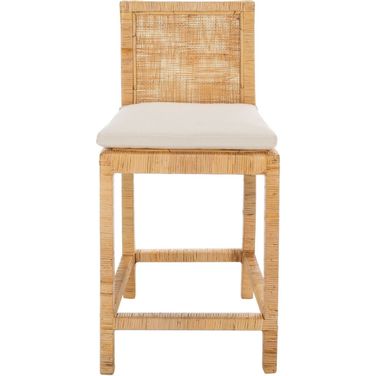 Tojo Cane Counter Stool with Cushion in Natural and White