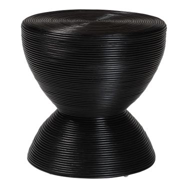 Tokyo Laminated Natural Rattan Side Table In Black