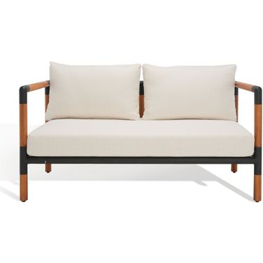 Tommy Metal And Wood Patio Sofa In Black And White