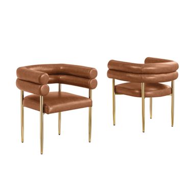 Tony Leather Air Upholstered Dining Chair Set of 2 in Toffee