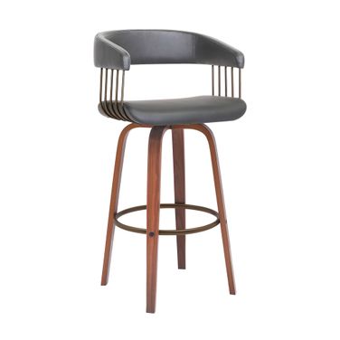 Topanga 26 Inch Swivel Counter Stool In Gray and Walnut