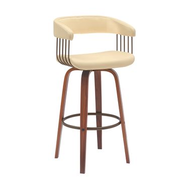 Topanga 30.5 Inch Swivel Bar Stool In Cream and Walnut