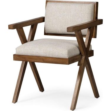 Topanga I Cream Fabric Wrap Medium Brown Wooden Frame Dining Chair