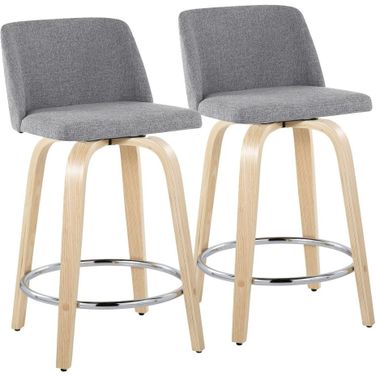 Toriano 24 Inch Fixed Height Counter Stool Set of 2 In Grey/Chrome