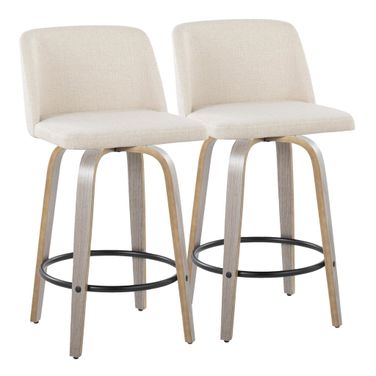 Toriano 26 Inch Fixed Height Fabric Counter Stool Set of 2 In Cream and Gray