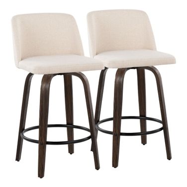Toriano 26 Inch Fixed Height Leather Counter Stool Set of 2 In Reclaimed Walnut and Antique Cream