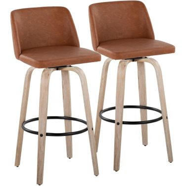 Toriano 30 Inch Fixed Height Barstool Set of 2 In Black and Camel