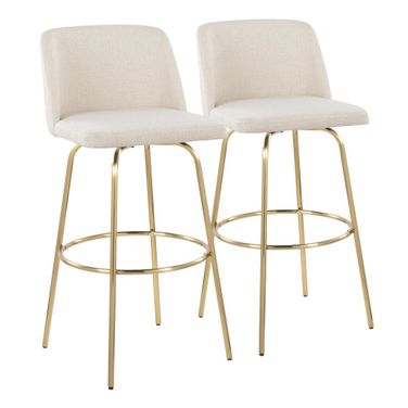 Toriano 30 Inch Fixed Height Barstool Set of 2 In Cream/Gold