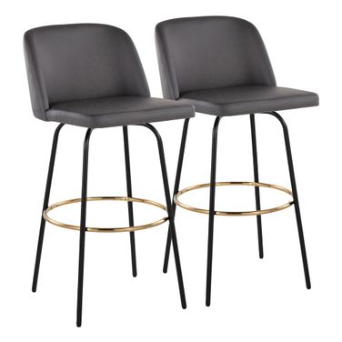 Toriano 30 Inch Fixed Height Leather Barstool Set of 2 In Grey and Black