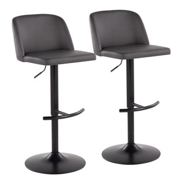 Toriano Adjustable Bar Stool Set of 2 In Grey and Black
