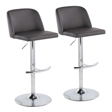 Toriano Adjustable Bar Stool Set of 2 In Grey and Chrome