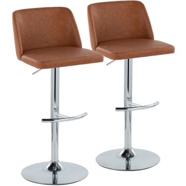 Toriano Adjustable Barstool Set of 2 In Brown/Chrome