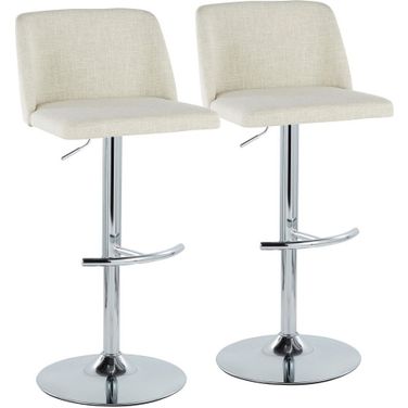 Toriano Adjustable Barstool Set of 2 In Cream Noise/Chrome