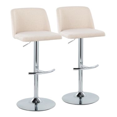Toriano Fabric Adjustable Barstool Set of 2 In Cream and Chrome