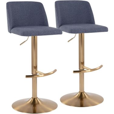 Toriano Adjustable Barstool Set of 2 In Blue and Gold