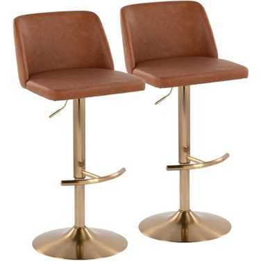 Toriano Adjustable Barstool Set of 2 In Brown and Gold