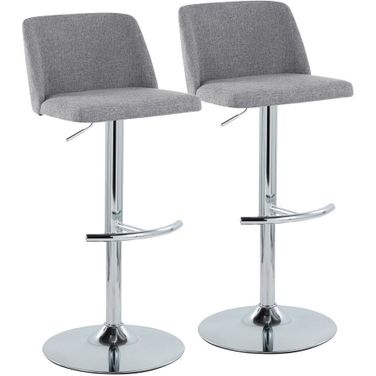Toriano Adjustable Barstool Set of 2 In Grey/Chrome
