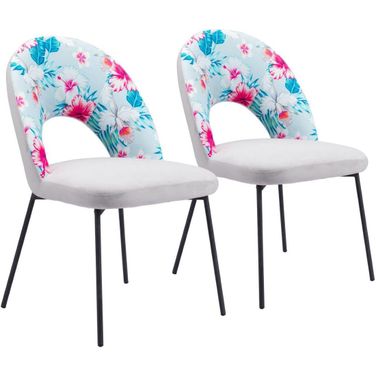 Torrey Dining Chair Set of 2 In Multicolor Print and Gray