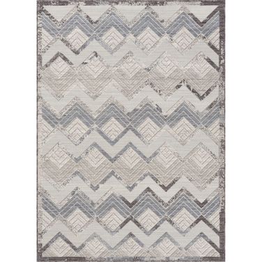 Torva Chevron Power-Loomed Indoor/Outdoor Area Rug In Light Blue and Ivory