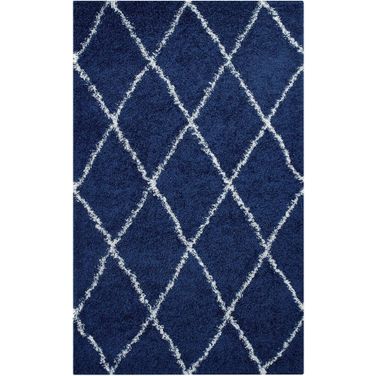 Toryn Diamond Lattice 5X8 Shag Area Rug In Navy and Ivory