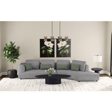 Toscano 134 Inch Upholstered Sectional Sofa In Grey