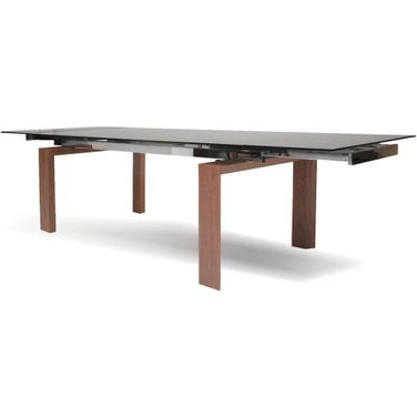 Tottenham Smoke Glass With Walnut Veneer Legs Extending Dining Table