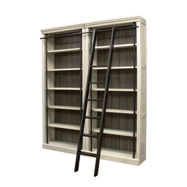Toulouse Fully Assembled Two 8' Tall Bookcase Wall With Ladder In Aged Chateau White