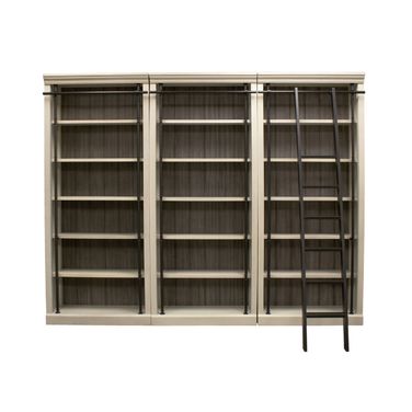 Toulouse Fully Assembled Three 8' Tall Bookcase Wall With Ladder In Aged Chateau White
