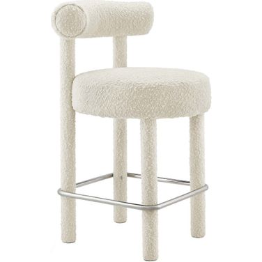 Toulouse Boucle Fabric Counter Stool In Ivory and Silver